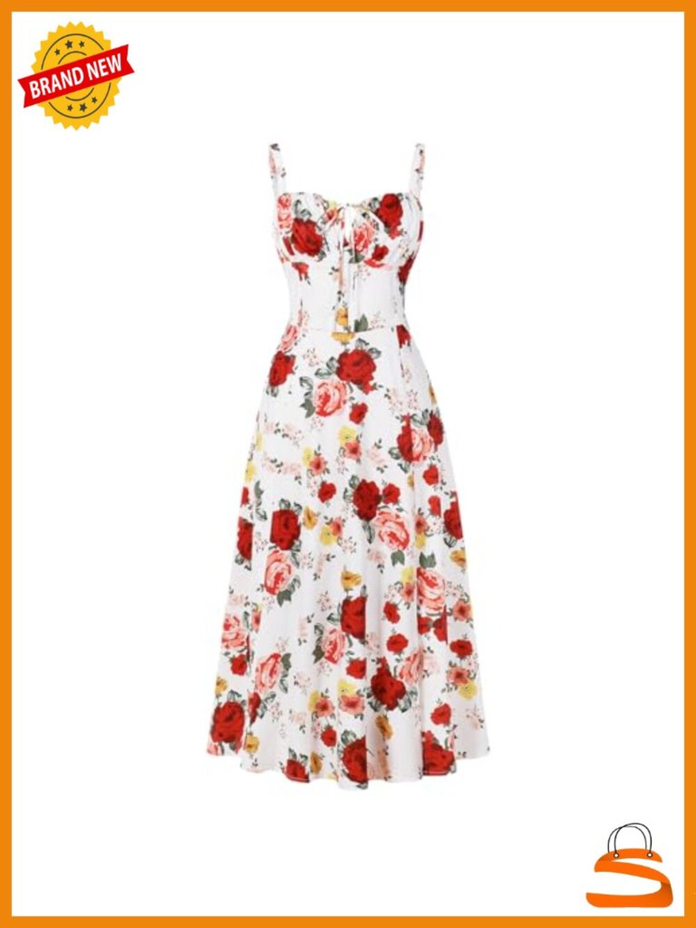 Women Corset Dress Sleeveless Spaghetti Strap Flowy Midi Lace-Up Bustier